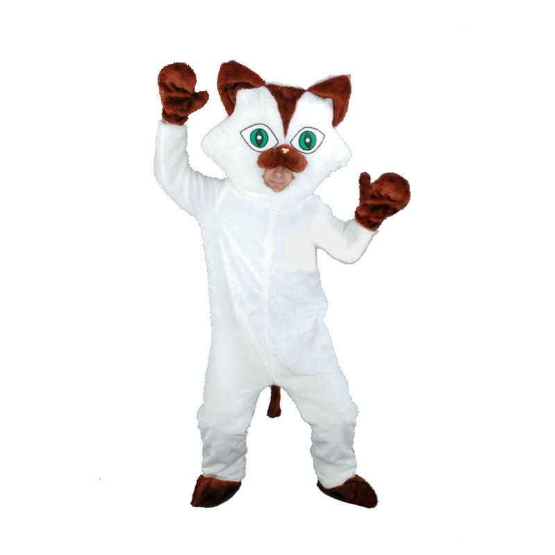 Mascotte de Chat Blanc Yeux verts